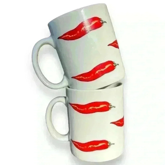 SET of 2 Vintage BIA Cordon Bleu Chili Pepper Mugs Coffee Cups - Picture 1 of 10